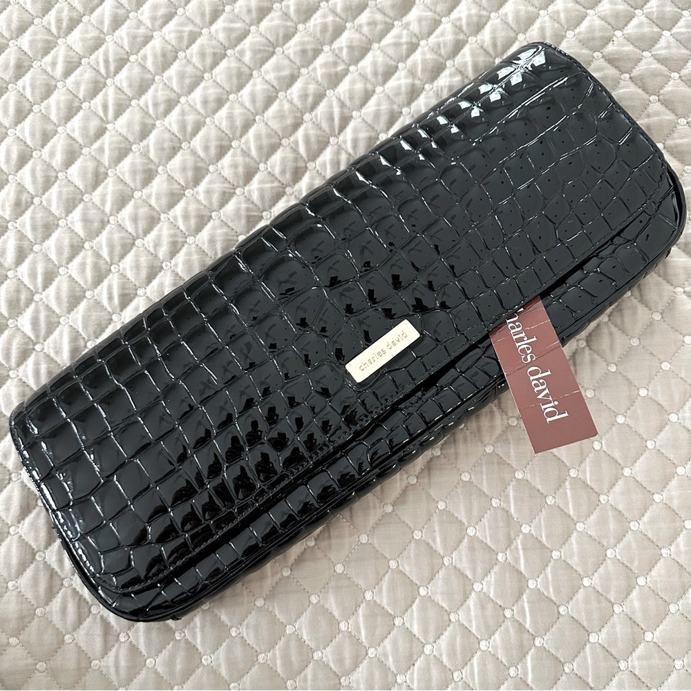 Designer Patent embossed leather clutch